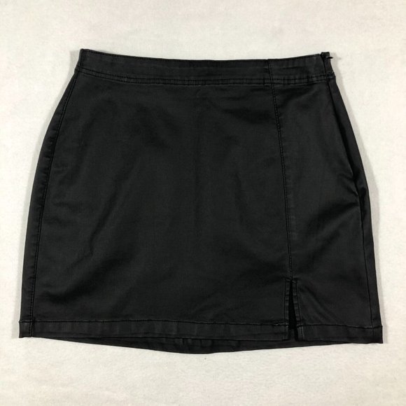 Indigo Rising Dresses & Skirts - NEW Indigo Rising Womens Medium Black Side Slit Coated Skirt NWT $48 Francesca’s